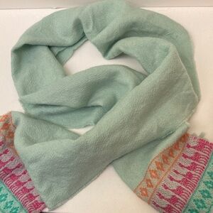 Alpaca Pastel Seafoam Blue Scarf with Peruvian Designs 100% Baby Alpaca